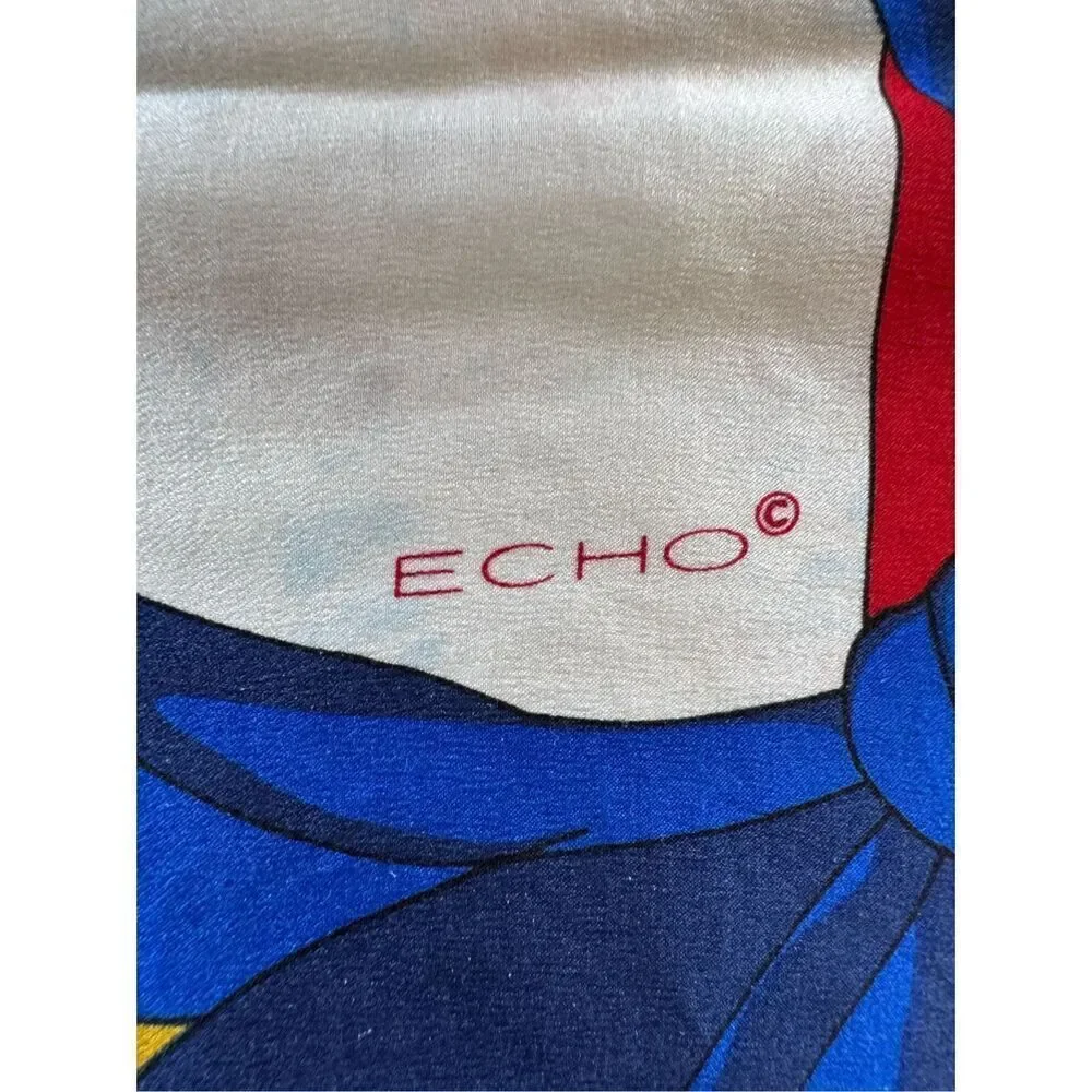 Echo Vintage 80’s handkerchief silky satin ribbon square large neck scarf